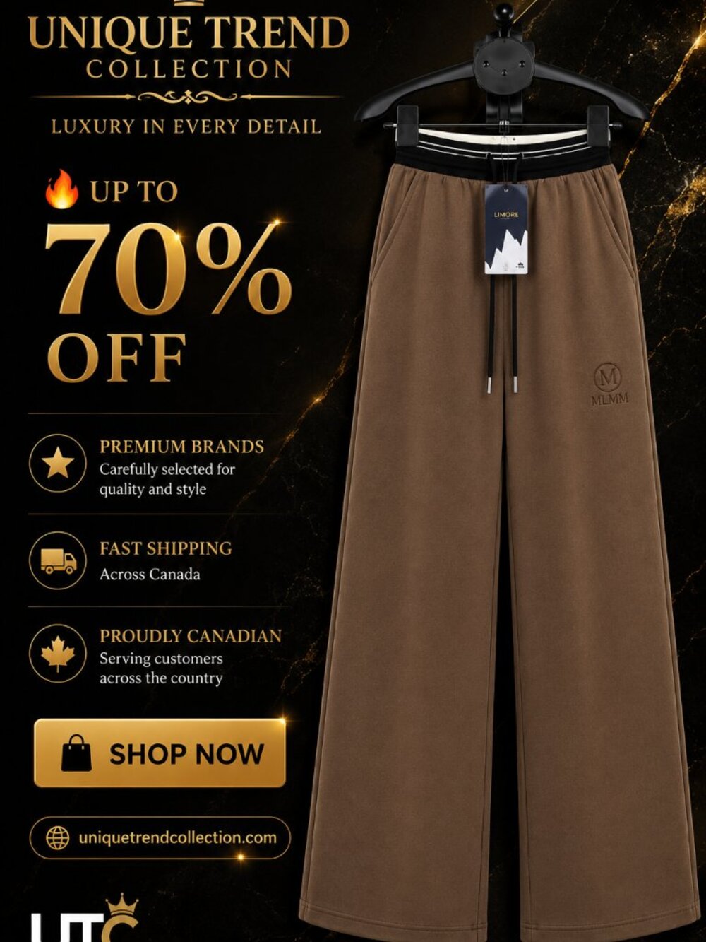 Women’s Brown Stretchable Wide-Leg Pants NWT | Elastic Waist - Picture 9 of 9